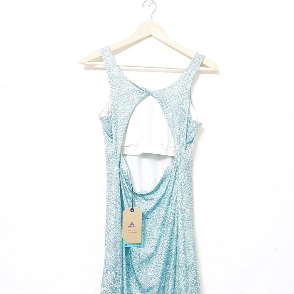 🤍PRANA Skypath Dress Sky Blue Green Halter cut out Backless Sundress - Picture 5 of 12